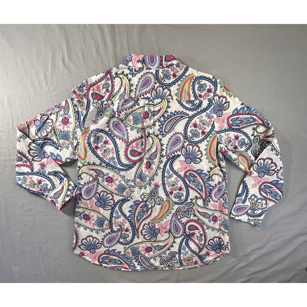 Talbots Classic Cotton White Blossom  Paisley Button Front Shirt‎ Women's Large - Picture 11 of 12